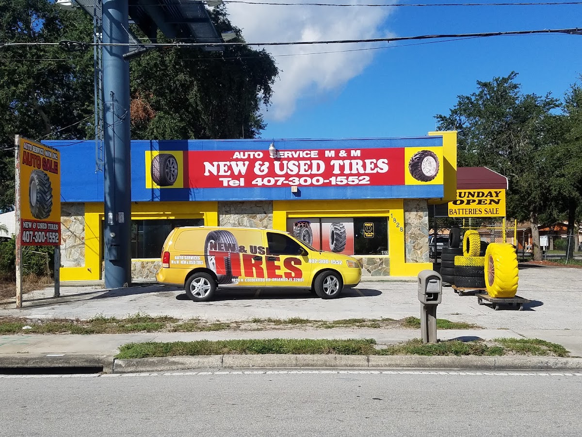 Auto Service M&M Storefront - Yellow and Blue Tire Shop Orlando